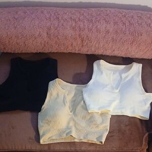 Women's Ribbed Crop Tops - Black, Cream, and White